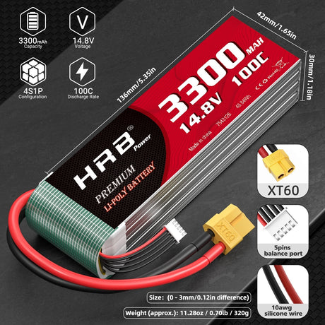 HRB 14,8V 4S LiPo-Akku 3300mAh 100C mit XT60-Stecker (2 St.)