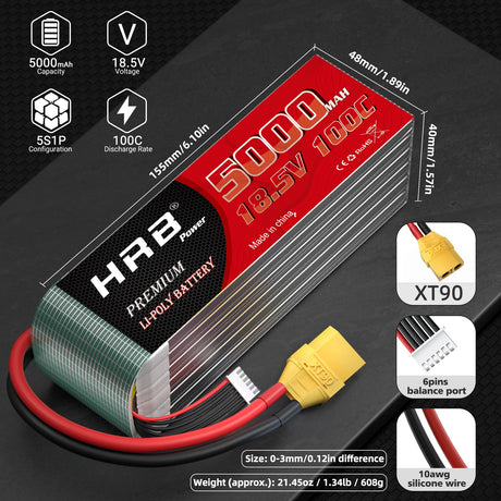 HRB 18,5V LiPo-Akku 5000mAh 100C mit XT90-Stecker