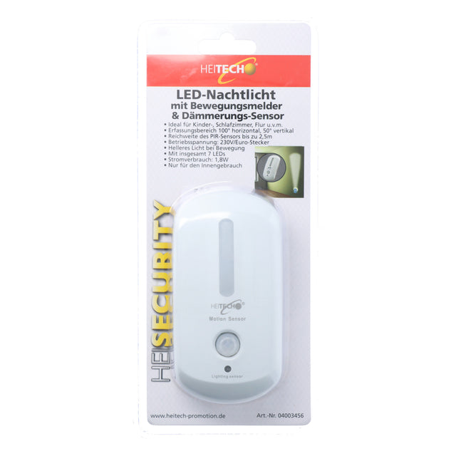 Heitech LED-Nachtlicht mit Bewegungsmelder und Dämmerungssensor, PIR-Sensor bis zu 2,5 Meter, 7 LEDs, nur für den Innenbereich geeignet