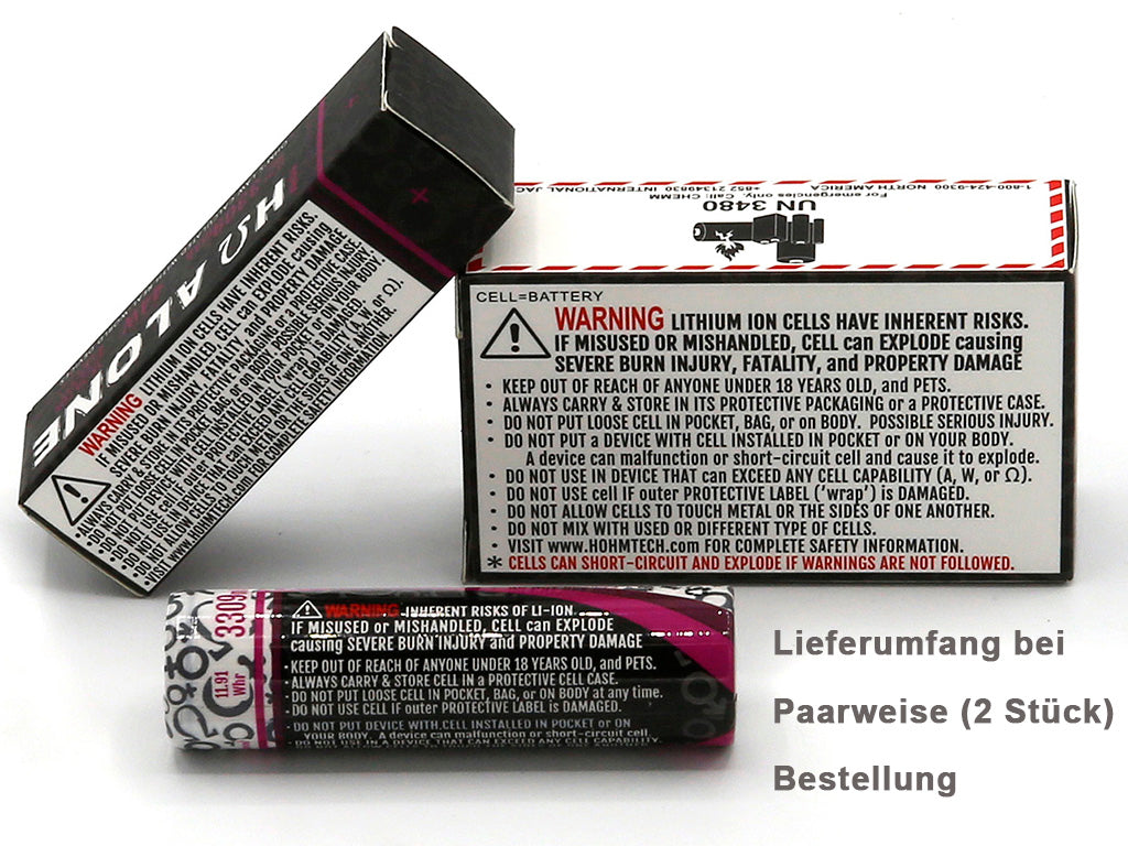 HohmTech ALONE 18650 3309mAh max. 19,6A Lithium-Ionen-Akku NMC, 3,6V - 3,7V
