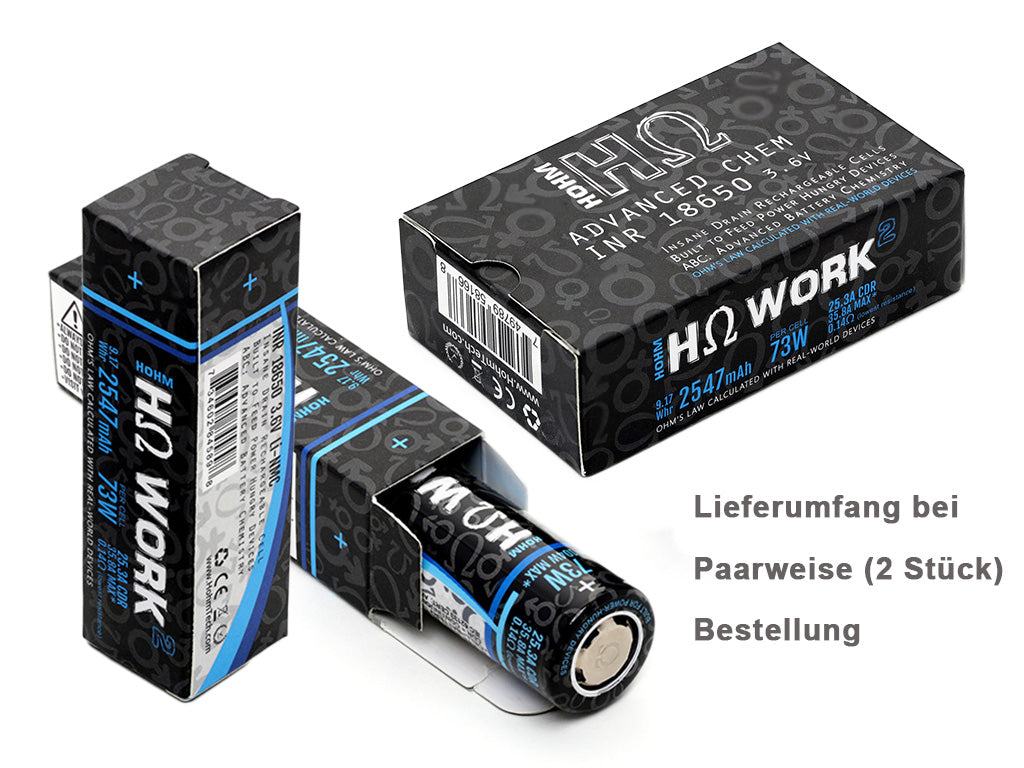 Hohmtech Works² 18650 2547mAh max. 35,8A Lithium-Ionen-Akku NMC, 3,6V - 3,7V