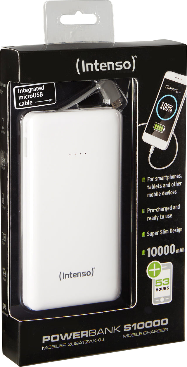 Intenso Akku-Powerbank „XS10000“ – 10.000 mAh, Weiß, USB-A / Micro-USB / USB-C