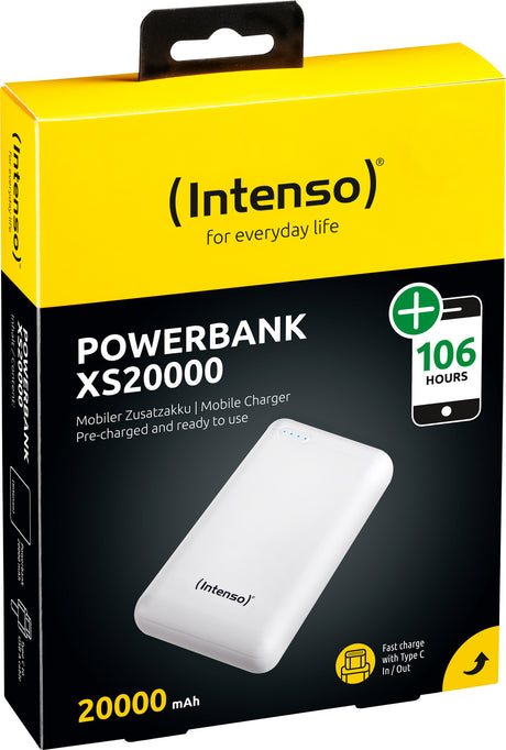 Intenso Akku-Powerbank „XS20000“ – 20.000 mAh, Weiß, USB-A / Micro-USB / USB-C