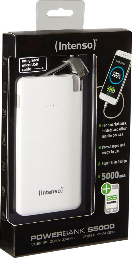 Intenso Akku-Powerbank „XS5000“ – 5.000 mAh, Weiß, USB-A / Micro-USB / USB-C