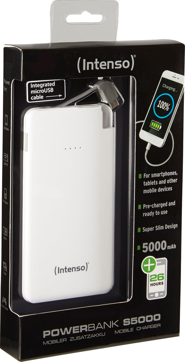 Intenso Akku-Powerbank „XS5000“ – 5.000 mAh, Weiß, USB-A / Micro-USB / USB-C
