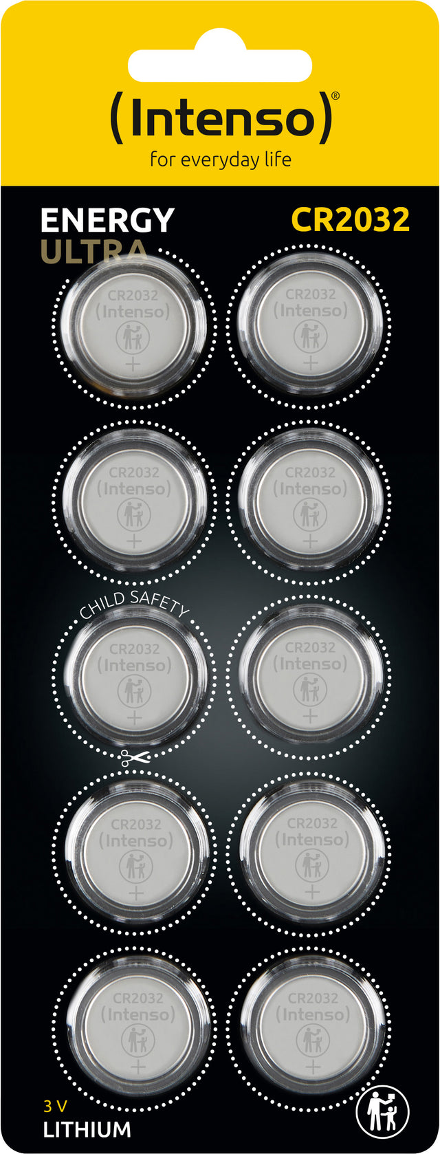 Intenso Batterie Lithium, Knopfzelle, CR2032, 3 Volt – Energy Ultra (10er Pack)