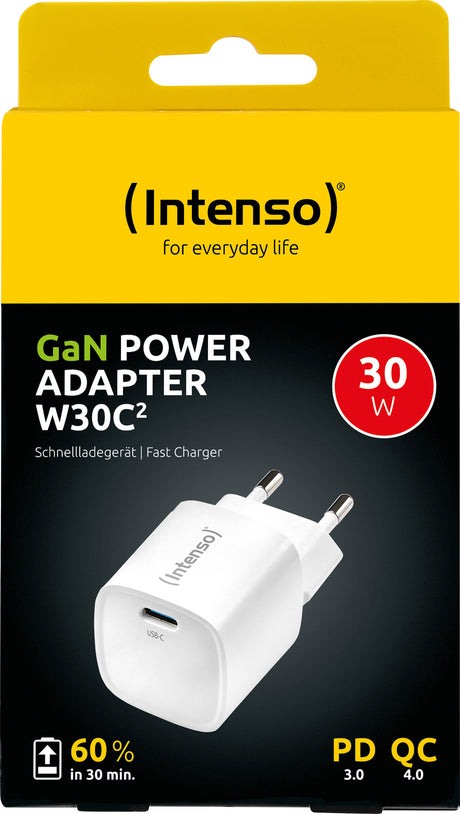 Intenso Ladeadapter „W30C² GaN“ – 30 W USB-C Power Delivery, Schwarz (Retail-Blister)