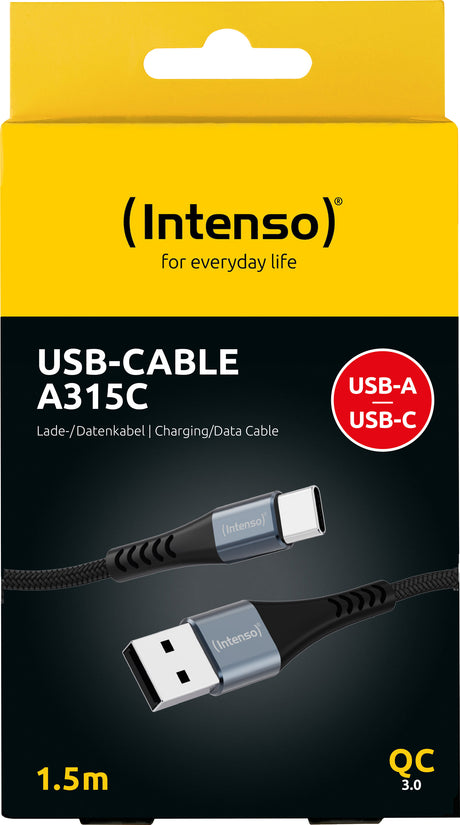 Intenso USB-Kabel „A315C“ – USB-A zu USB-C, 1,5 m, 60 W, Schwarz (Retail Blister)