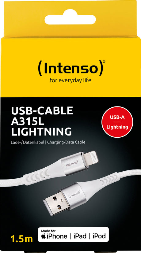 Intenso USB-Kabel „A315L“ – USB-A zu Lightning, 1,5 m, Weiß (Retail-Blister)