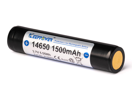 KEEPPOWER Li-Ionen-Akku 14650, 1500mAh, 3,6V bis 3,7V, mit PCB Schutzschaltung (Pluspol erhöht)