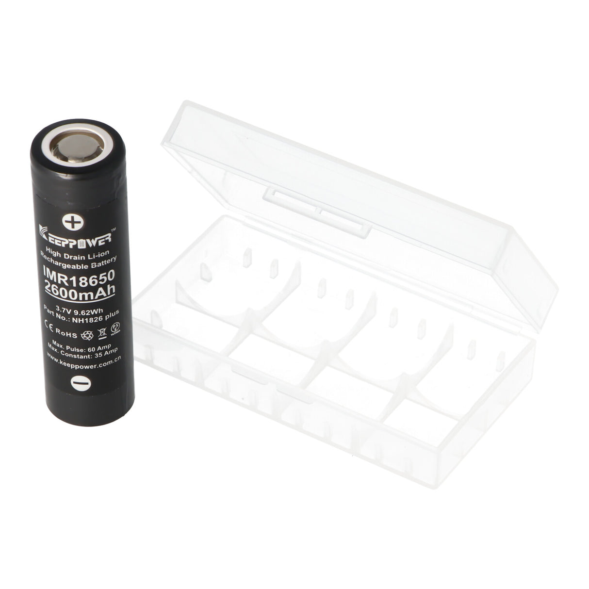 Keeppower IMR18650 Plus 2600mAh 3,7V (US18650VTC5A) 2600mAh (Flat Top) inkl. Akkuschutzbox