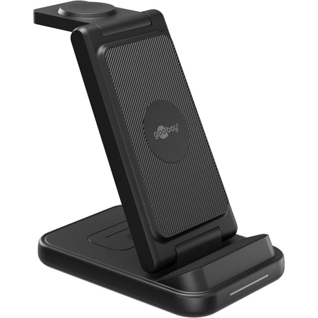 Goobay Kabelloses 3in1-Ladegerät für Smartphone, Smartwatch und Kopfhörer, Qi-kompatibel, einklappbar