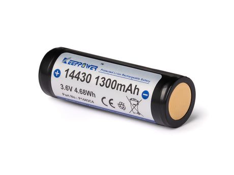 Keeppower 14430 Li-Ion Akku P1443C4, 1300mAh, 3,6 / 3,7 V, 45,7x14,35mm, PCB geschützt