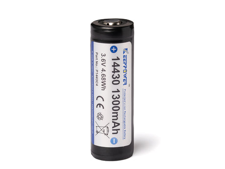Keeppower 14430 Li-Ion Akku P1443C4, 1300mAh, 3,6 / 3,7 V, 45,7x14,35mm, PCB geschützt