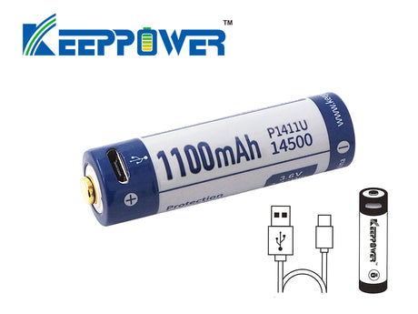 Keeppower 14500 - 1100mAh Li-Ionen 3,7V - 3,6V USB Lademöglichkeit PCB P1411U