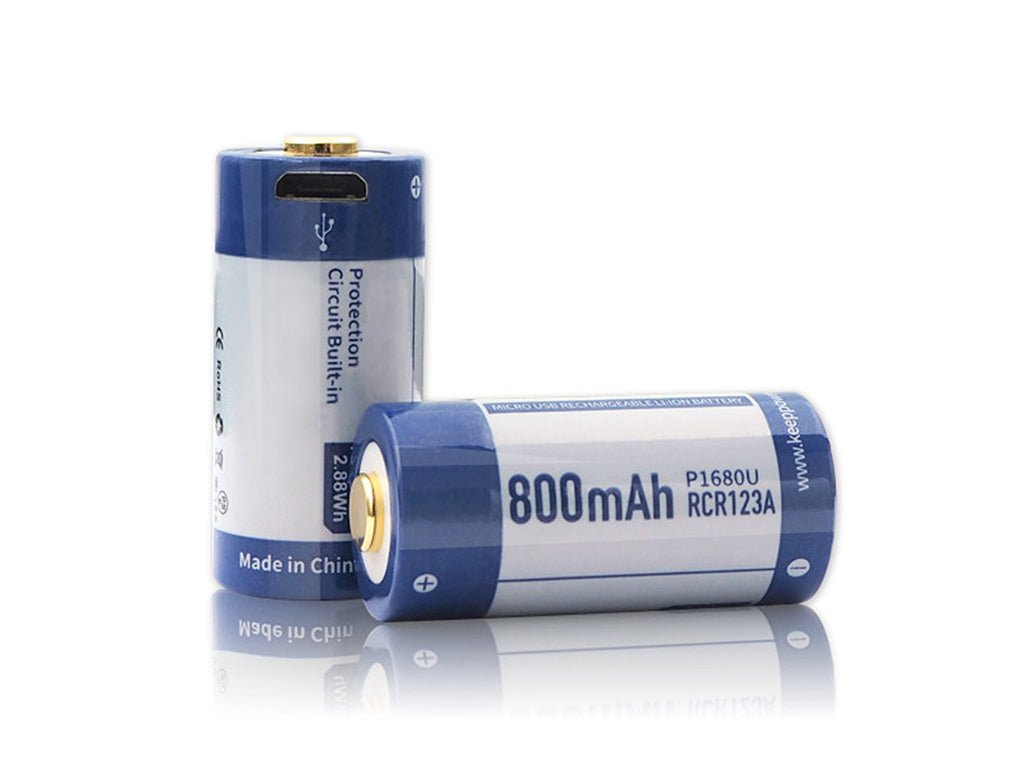 Keeppower 16340 - 800mAh, 3,6V - 3,7V Li-Ionen-Akku mit USB Ladefunktion und Schutzelektronik