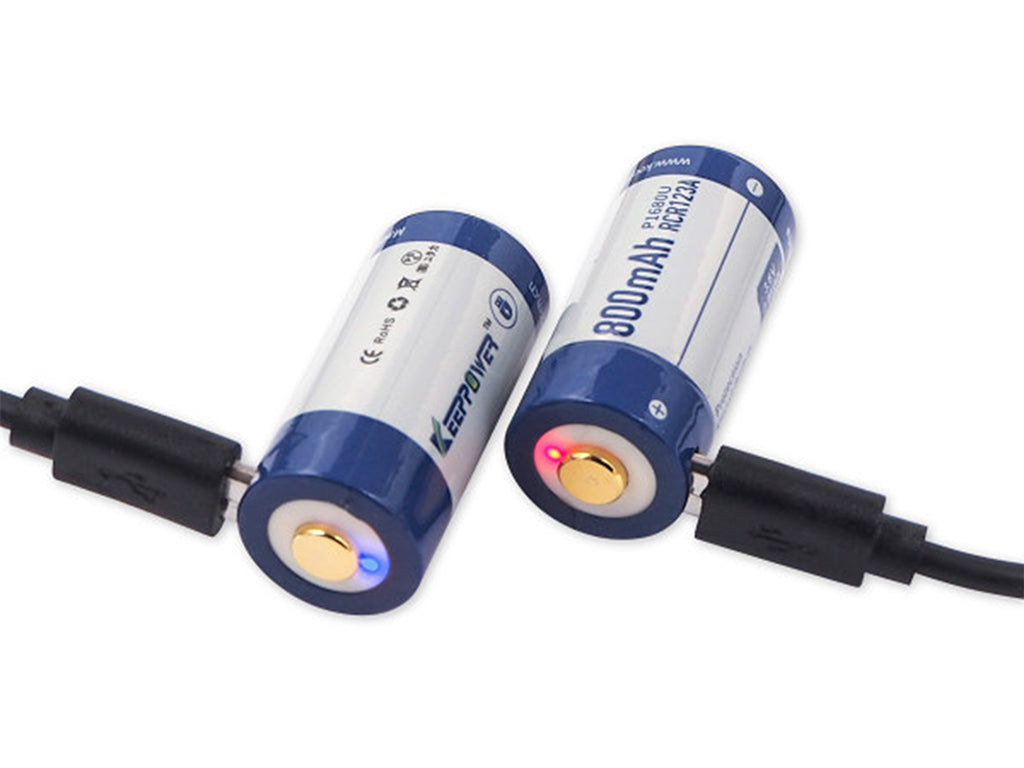 Keeppower 16340 - 800mAh, 3,6V - 3,7V Li-Ionen-Akku mit USB Ladefunktion und Schutzelektronik