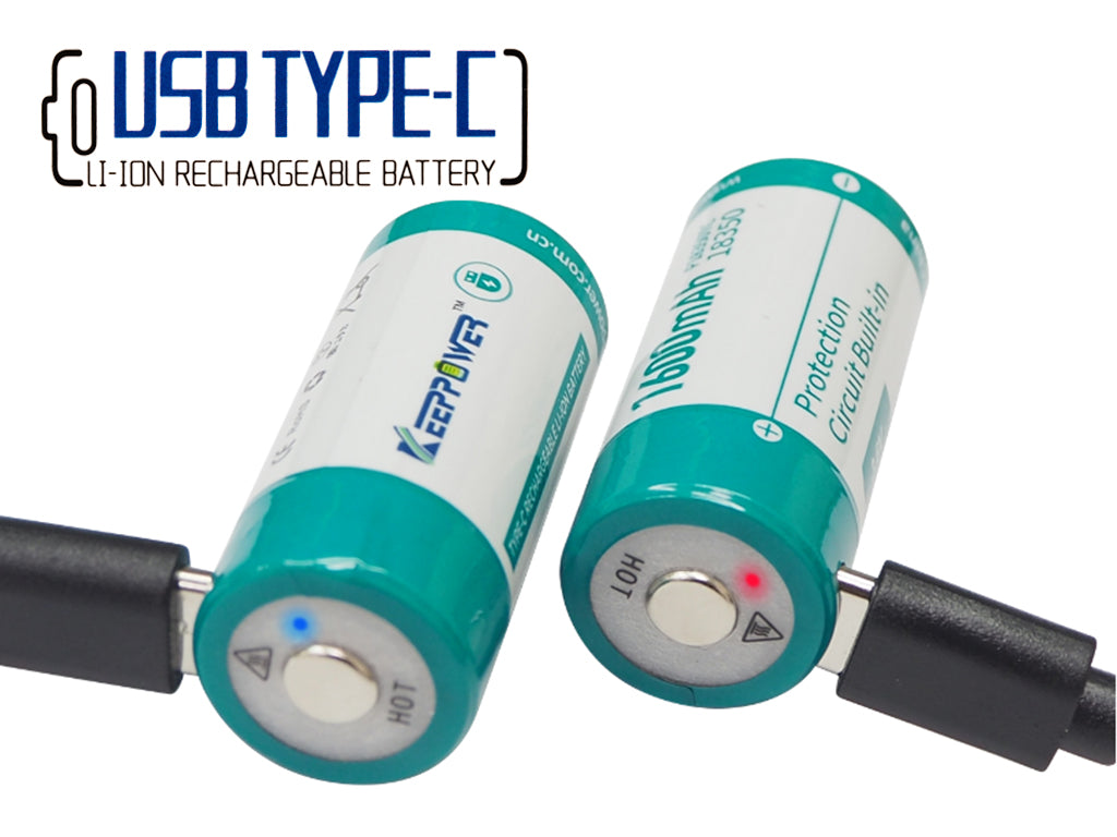 Keeppower 18350 1600mAh 3,7V Li-Ionen-Akku (Wiederaufladbar über USB-C)