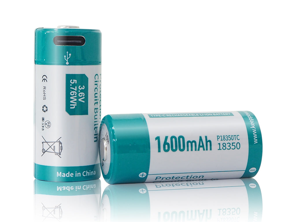 Keeppower 18350 1600mAh 3,7V Li-Ionen-Akku (Wiederaufladbar über USB-C)