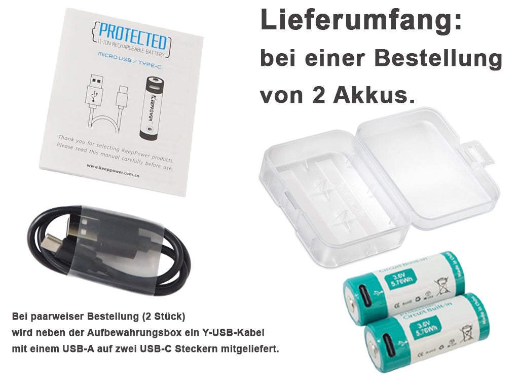 Keeppower 18350 1600mAh 3,7V Li-Ionen-Akku (Wiederaufladbar über USB-C)