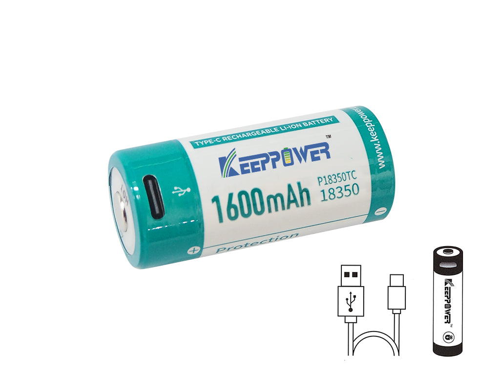 Keeppower 18350 1600mAh 3,7V Li-Ionen-Akku (Wiederaufladbar über USB-C)