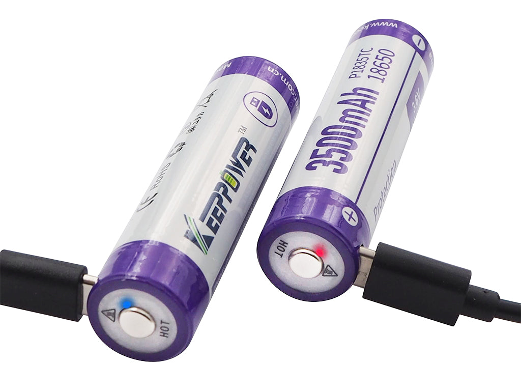 Keeppower 18650 - 3500mAh, Li-Ionen 3,7V - 3,6V - PCB geschützt, mit USB-C Lademöglichkeit P1835TC