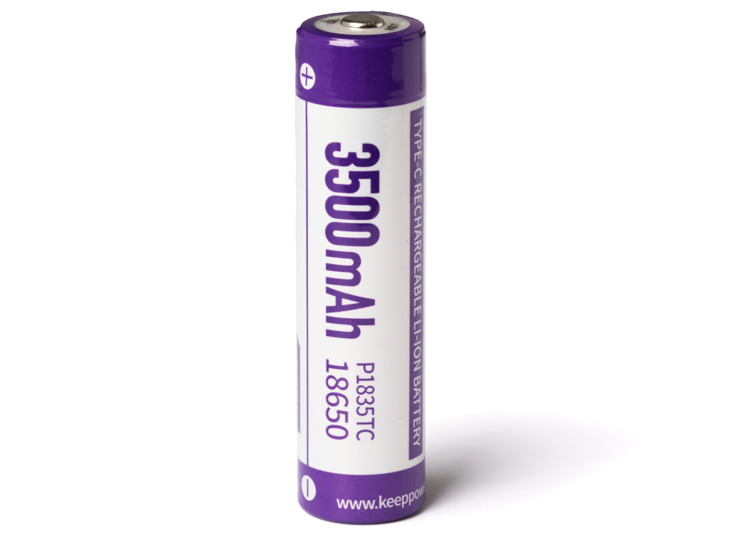 Keeppower 18650 - 3500mAh, Li-Ionen 3,7V - 3,6V - PCB geschützt, mit USB-C Lademöglichkeit P1835TC