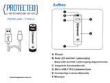 Keeppower 18650 - *4000mAh, Li-Ionen 3,7V - 3,6V - **PCB geschützt, mit USB-C Lademöglichkeit P1840TC