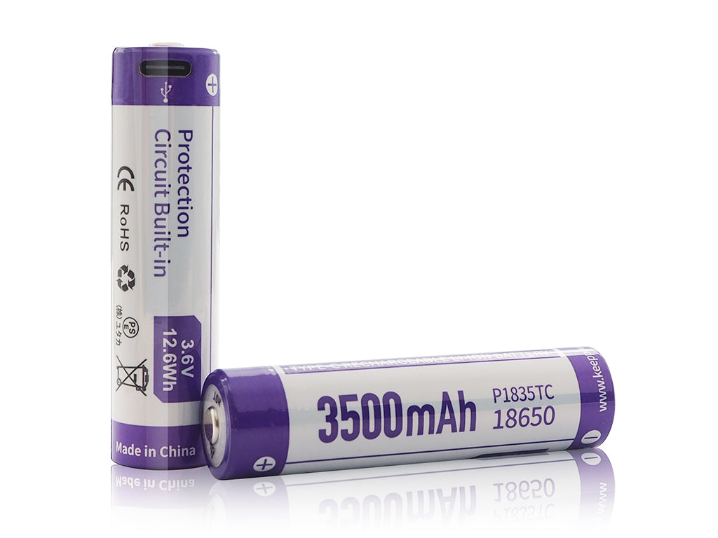 Keeppower 18650 - 3500mAh, Li-Ionen 3,7V - 3,6V - PCB geschützt, mit USB-C Lademöglichkeit P1835TC