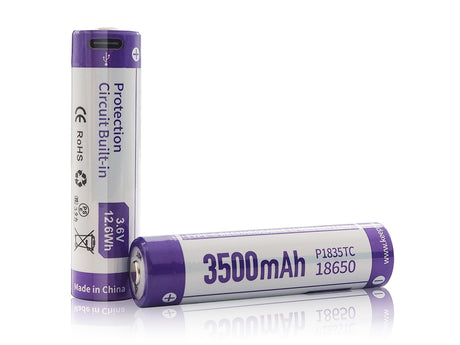 Keeppower 18650 - 3500mAh, Li-Ionen 3,7V - 3,6V - PCB geschützt, mit USB-C Lademöglichkeit P1835TC