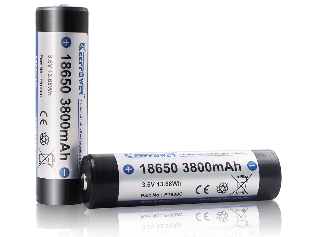 Keeppower 18650 - 3800mAh 3,6V - 3,7V Li-Ion-Akku geschützt (Pluspol erhöht) P1838C