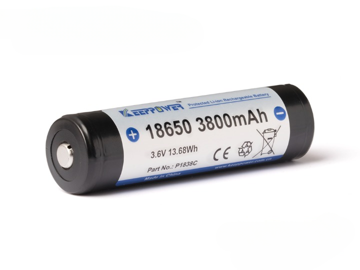 Keeppower 18650 - 3800mAh 3,6V - 3,7V Li-Ion-Akku geschützt (Pluspol erhöht) P1838C