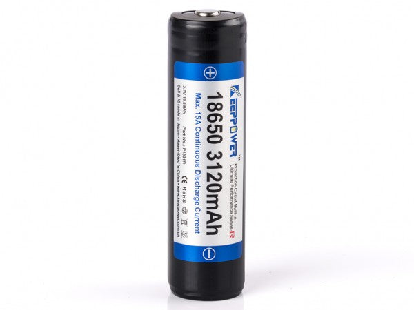 Keeppower 18650 3,7V 3120mAh geschützt (Pluspol erhöht) Li-Ion Akku