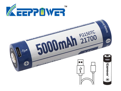 Keeppower 21700 5000mAh Li-Ionen 3,7V PCB geschützt USB-C Lademöglichkeit P2150TC