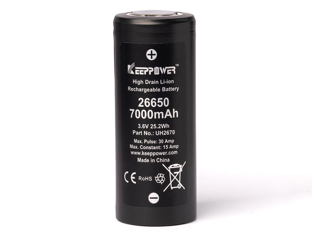 Keeppower 26650 *7000mAh max. 15A Entladestrom 3,6V-3,7V Li-Ionen-Akku