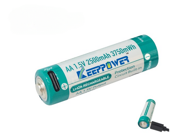 AA 1,5V 2500mAh (3750mWh) Lithium-Ionen-Akku (Wiederaufladbar über USB-C)