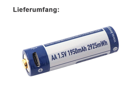 Keeppower AA 1,5V 2925mWh (ca. 1950mAh) Lithium Ionen Akku (Wiederaufladbar über micro USB)