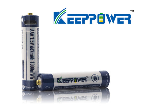 Keeppower AAA 1,5V 1000mWh (ca. 667mAh) Lithium Ionen Akku (Wiederaufladbar über micro USB)