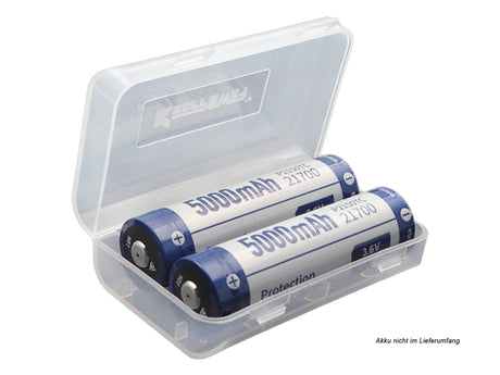 Keeppower Box für 2x 20700 oder 21700 Akkus bis 77mm Länge (transparent) M4