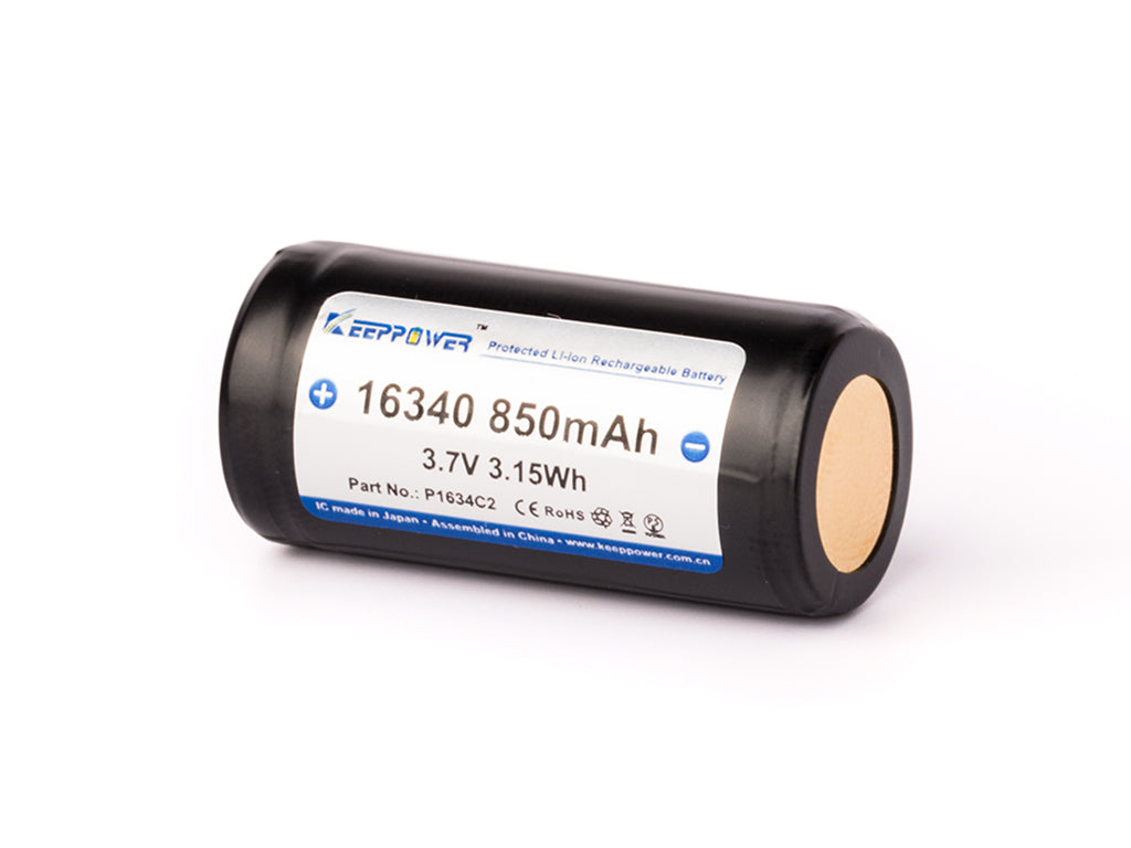 Keeppower 16340 - 850mAh 3,6V - 3,7V (Pluspol erhöht) Li-Ion-Akku P1634C2