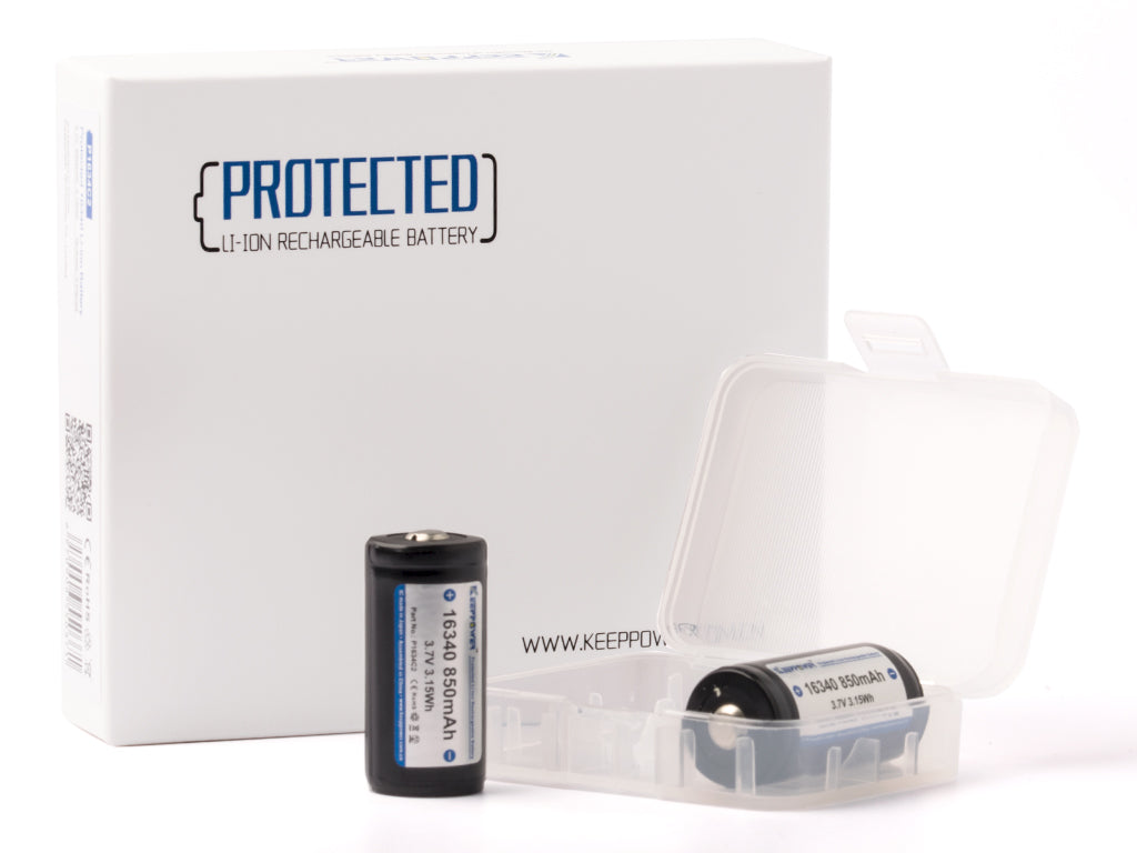 Keeppower 16340 - 850mAh 3,6V - 3,7V (Pluspol erhöht) Li-Ion-Akku P1634C2