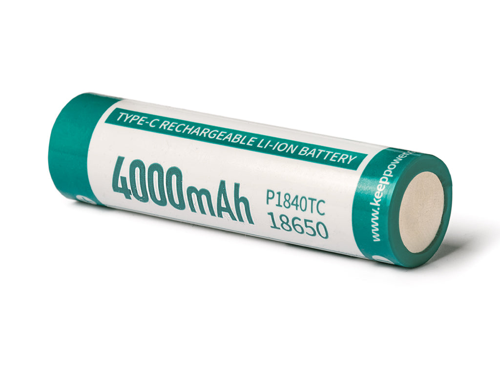 Keeppower 18650 - *4000mAh, Li-Ionen 3,7V - 3,6V - **PCB geschützt, mit USB-C Lademöglichkeit P1840TC