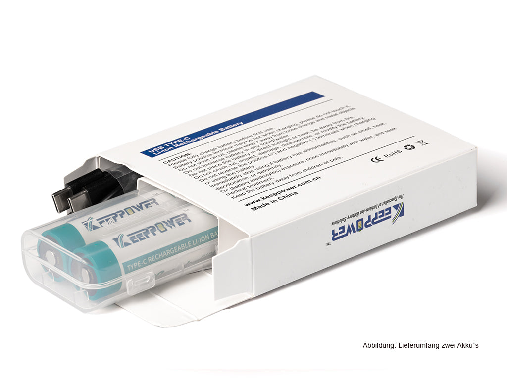 Keeppower 18650 - *4000mAh, Li-Ionen 3,7V - 3,6V - **PCB geschützt, mit USB-C Lademöglichkeit P1840TC