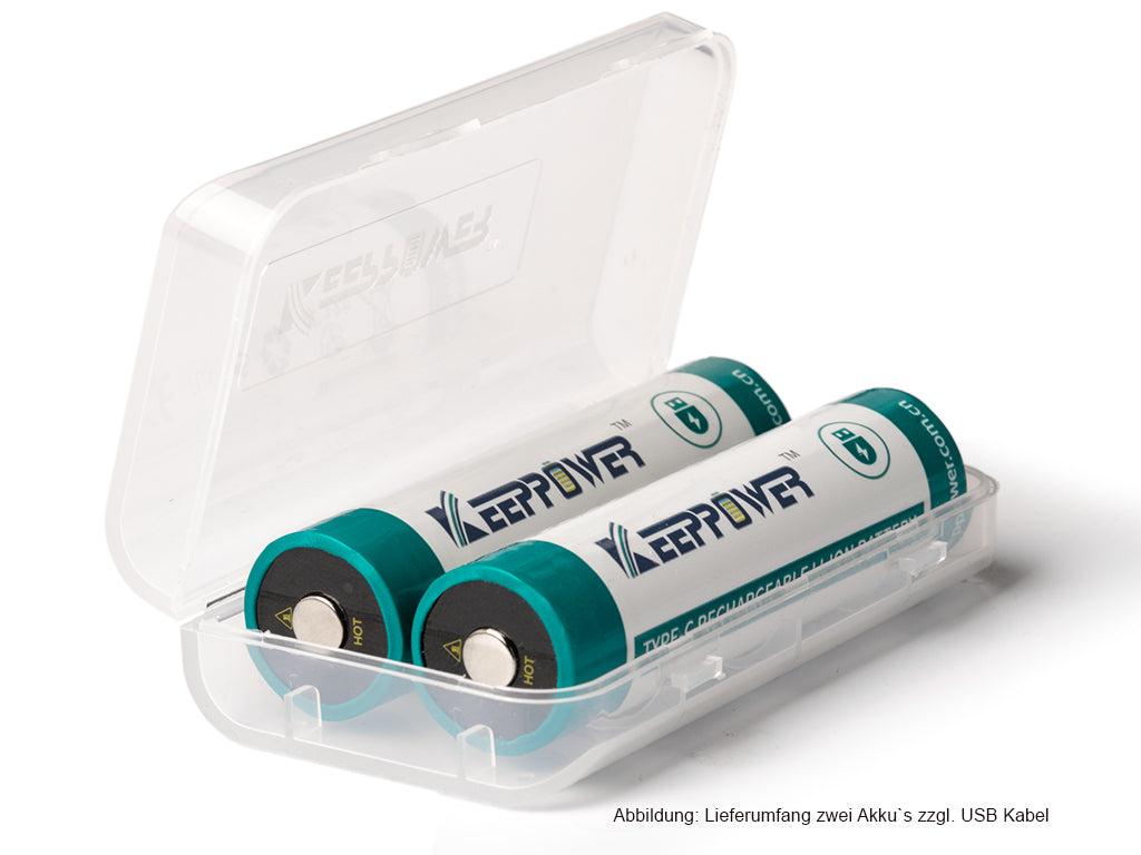 Keeppower 18650 - *4000mAh, Li-Ionen 3,7V - 3,6V - **PCB geschützt, mit USB-C Lademöglichkeit P1840TC