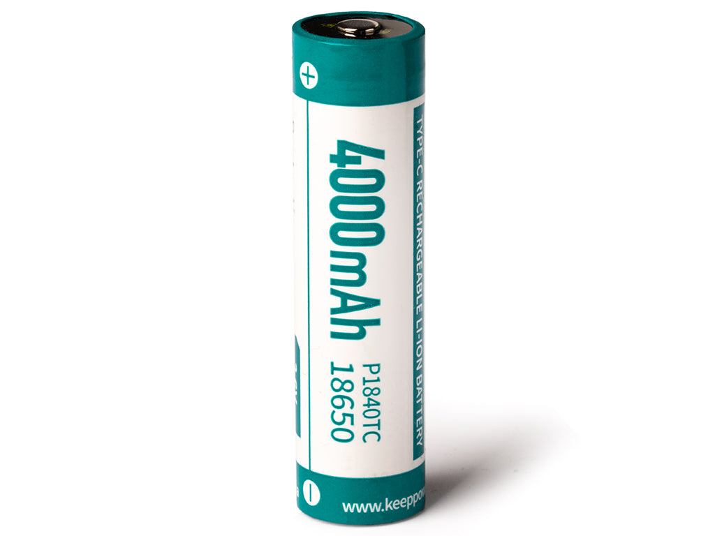 Keeppower 18650 - *4000mAh, Li-Ionen 3,7V - 3,6V - **PCB geschützt, mit USB-C Lademöglichkeit P1840TC
