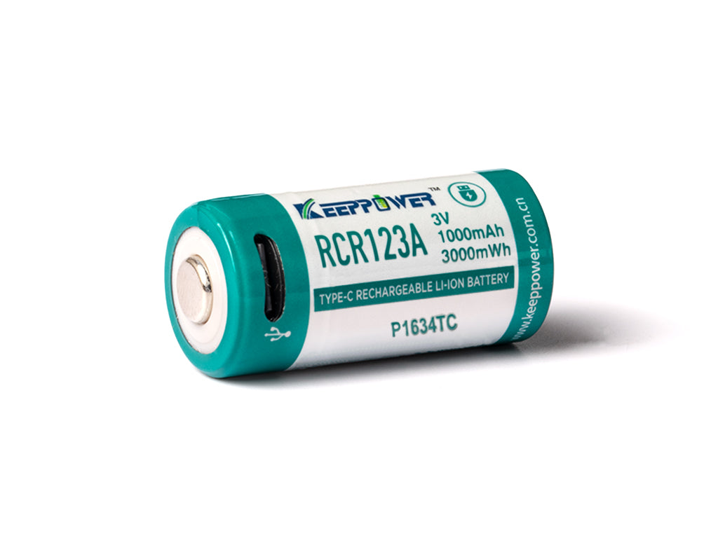 Keeppower RCR123A 3V 1000mAh Li-Ionen Akku USB-C