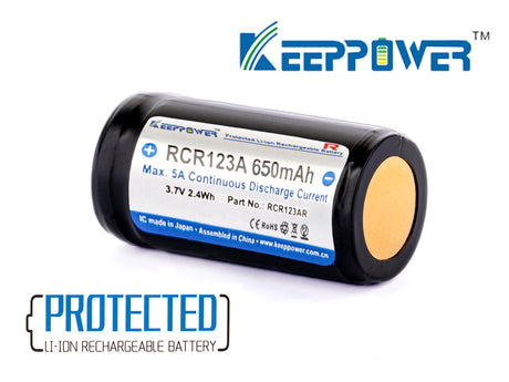 Keeppower RCR123AR - 650mAh R-Serie bis 5A 3,6V - 3,7V Li-Ionen-Akku geschützt