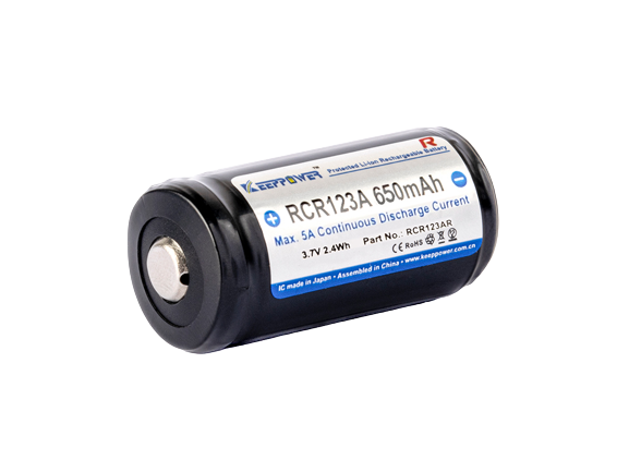 Keeppower RCR123AR - 650mAh R-Serie bis 5A 3,6V - 3,7V Li-Ionen-Akku geschützt