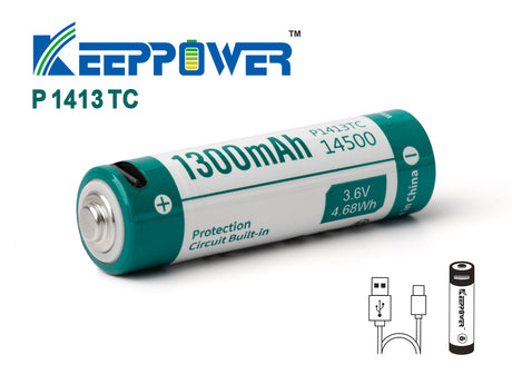 Keeppower 14500 - 1300mAh Li-Ionen 3,7V - 3,6V mit USB Lademöglichkeit und PCB P1413TC