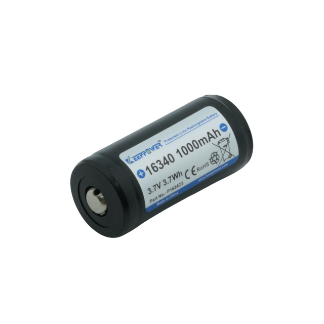 Keeppower 16340 - 1000mAh 3,6V - 3,7V (Pluspol erhöht) Li-Ion-Akku P1634C3